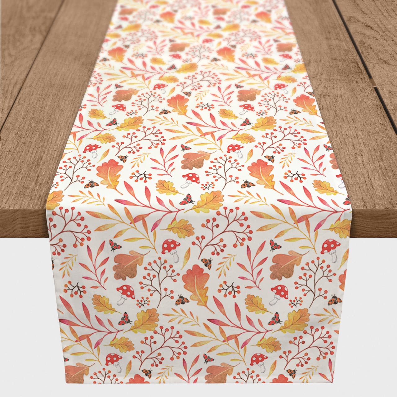 72" Watercolor Fall Leaves Poly Twill Table Runner